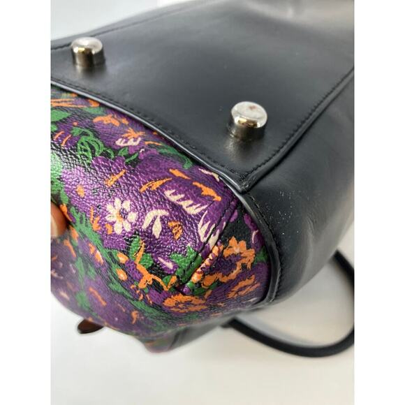 COACH F57630 BLACK SMOOTH LEATHER PURPLE FLORAL HANDBAG - Picture 9 of 16